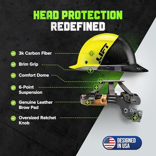 LIFT SAFETY Dax Carbon Fiber Full Brim Hard Hat | Safety/Construction Helmet w/ 6 Point Suspension for Comfort & Impact Protection
