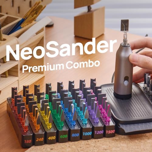 HOZO NeoSander Premium Combo – Mini Reciprocating Detail Sander Kit with 64 Color-Coded Sanding Heads, Charging Dock & Basic Sandpaper Set, Gift Idea for 3D Printing, Model Makers & DIY Enthusiasts