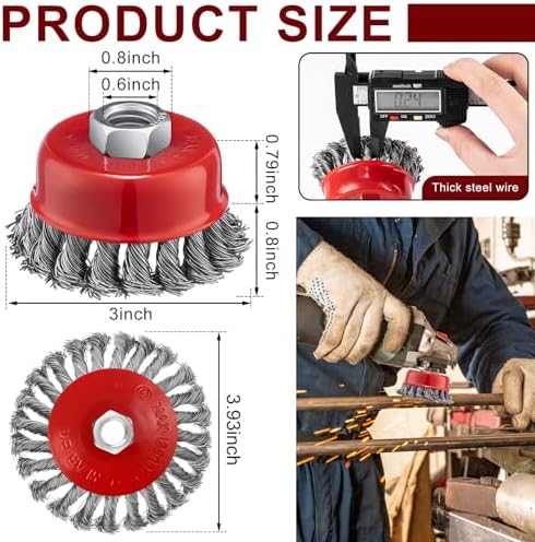 Tandefio 24 Pcs 3 Inch and 4 Inch Wire Wheel Cup Brush with 5/8"-11 Threaded Arbor for 4 1/2 Angle Grinder Twisted Knotted Grinder Abrasive Wire Brushes for Heavy Cleaning Rust Removal (Combined)