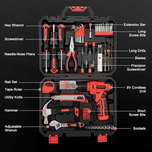 157-Piece Tool Set, 8V Cordless Drill Set, Hand Tool Kit for Men and Women
