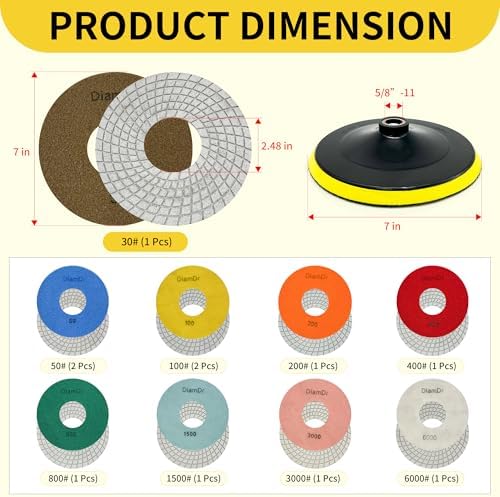 7 Inch Diamond Polishing Pads Tile Stone Diamond Sanding Pads Kit