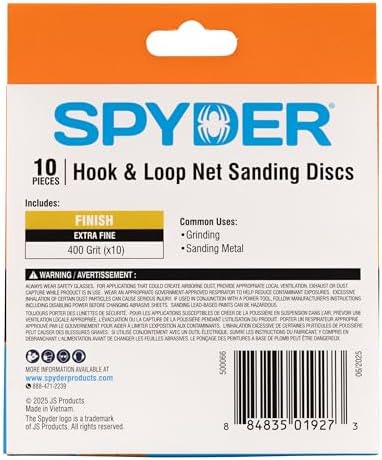 Spyder 10-Pack 400 Grit Sanding Discs, Ceramic Net, 5-Inch Hook and Loop, for Random Orbital Sander (500066)