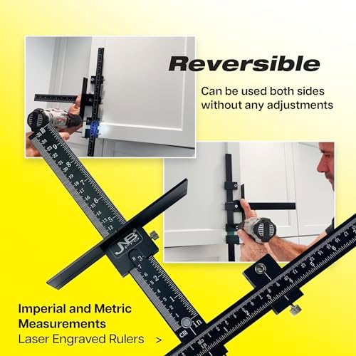 Cabinet Hardware Jig with Center Drill Guide, Hole Drilling for Drawer Handles and Pulls, Easy Install Tool - Full Aluminum Body with Free Carrying Case