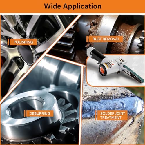 3/8" x 13"Air Belt Sander, Mini Belt Sander for Woodworking/Metal Working Handheld All Angle Grinder Belt Sander with 3 Belts (40/60/80#) Industrial Pneumatic Tool