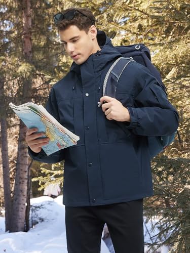 VOPOKER Mens 3 in 1 Winter Coats Waterproof Warm Fleece Jacket With Multi-Pockets