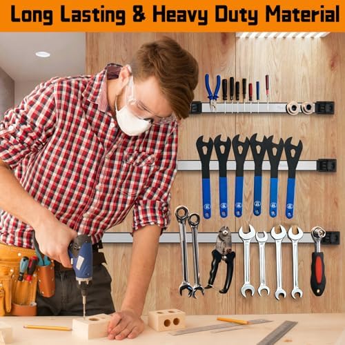 24" Magnetic Tool Holder Strip, 4 Pieces Silver Metal Tool Organizer Rack with Stainless Steel Surface, Magnet Bar for Garage Workshop, Easy To Install with Mounting Screws
