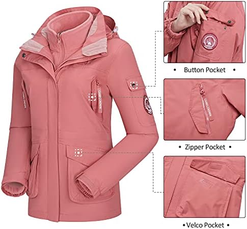 CAMEL CROWN Womens Waterproof Ski Jacket 3-in-1 Windbreaker Winter Coat Fleece Inner for Rain Snow Outdoor Hiking