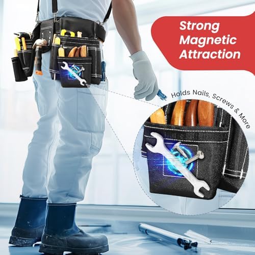 Professional Tool Belt for Men, Magnetic Tool Pouch with Suspenders