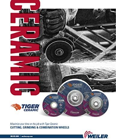 Weiler 58310 6 Inch Cutting Wheel, Tiger Ceramic Stainless Steel Superior Life & Cut Contaminant Free Max Performance Cutting, .045" CER60S Type 27 5/8"-11 Hub, Pack of 10