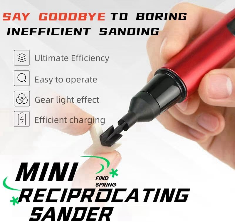 Mini Electric Reciprocating Sander, USB Fast Charging with 3-Speed Adjustable & 8 Sanding Heads, Compact Precision Tool for DIY Crafts, Woodworking, Surface Polishing