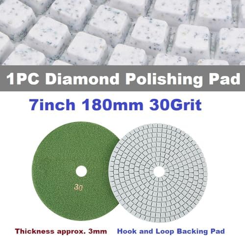 Diamond Polishing Pad, 7 inch 180 mm 30 Grit Sanding Discs for Grinder & Polisher, Hook and Loop Backing Pad for Grinding Buffing Granite Marble Concrete Stone (1 Piece)