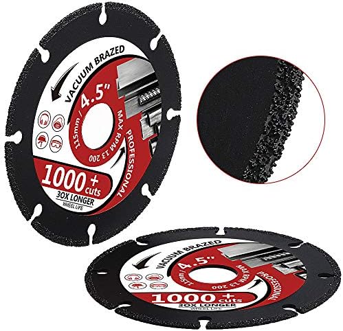 YIJING 2Pcs 4.5" Diamond Metal Cutting Disc, 7/8"-5/8" Arbor, 1,000+ Cuts, Black, 115mm, 13200 RPM Max, Industry Diamond, Compatible with Metal, Stainless Steel, Steel