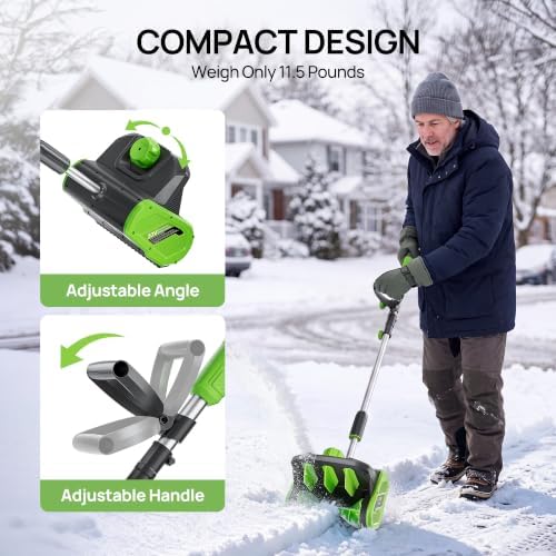 Vibekio 20V Cordless Snow Shovel, 12-Inch Brushless Snow Blower, Electric Snow Shovel with ±30° Adjustable Plate, 22 FT Snow Throw, 20V 4.0Ah Battery, 25-Min Runtime for Driveway, Patio, Deck