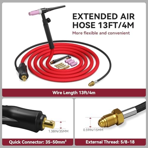 ARCCAPTAIN WP-17FV Argon TIG Welding Gun 2.0, 13FT Red Air Hose