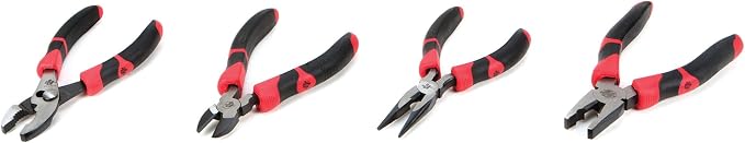 Performance Tool W30765 4-Piece Professional Pliers Set | Includes slip joint, diagonal, long nose, and linesman pliers. Hardened cutting edges. Non-slip molded grips