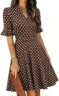 Mokayee Womens Summer V Neck Ruffle Short Sleeve Fit and Flare Knee Length Church Wedding Guest Dresses with Pockets