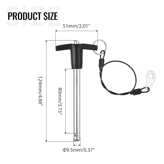 T Handle Quick Release Pin 3/8 Inch Diameter,304 Stainless Steel Ball Locking Pin with Push Button Lanyard Usable Length 3.15"(9.5mm x 80mm)
