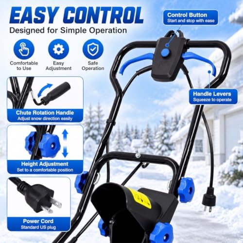 20-Inch Corded Electric Snow Blower, 15 Amp Snow Thrower with 180° Rotating Chute, 30 FT Throwing Distance & 10" Clearing Depth, Walk-Behind Snowblower for Driveways, Sidewalks & Patios, Black/Blue