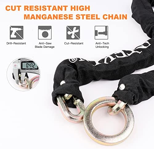 Motorcycle Chain Locks 5FT Motorcycle Lock 12mm Thick Bike Chain Lock Heavy Duty Chain Lock with 16mm/0.64inch Disc Lock for Motorcycles, Scooters, Gates and More, Orange