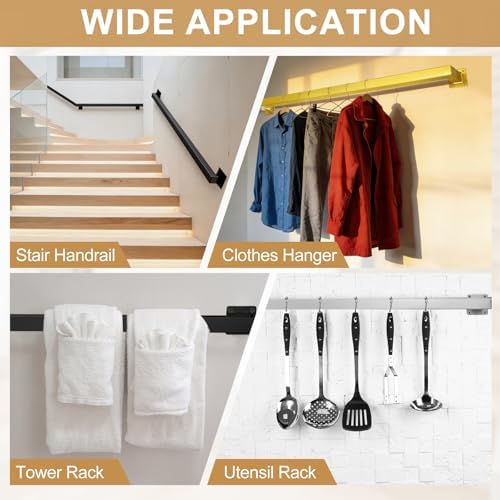 DTGN Stair Railing Indoor 4FT - Square Tube Handrail Metal Staircase Wall Mounted Handrails for Home Indoor Stairs Loft - Non-Slip W/Screws & Expansion Tube & Hex Wrench - Black