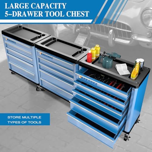 LARBANKE 5-Drawer Rolling Tool Chest with Wheels,Lock&Key,Blue Tool Cabinet