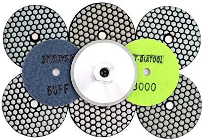 DT-DIATOOL Dry Diamond Polishing Pads 4 Inch for Granite Marble Quartz Stone Countertop Tiles Mixed Grits Plus Alu Backer