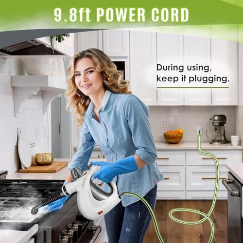 Phueut Pressurized Handheld Multi-Surface Natural Steam Cleaner with 12 pcs Accessories, Multi-Purpose Steamer for Home Use, Steamer for Cleaning Floor, Upholstery, Grout and Car (Grey)