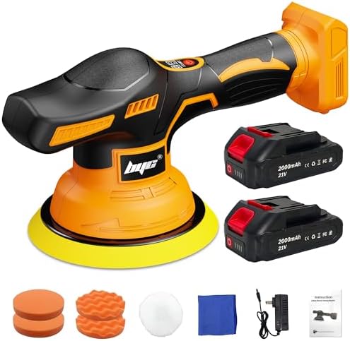 Cordless Car Buffer Polisher kit - 2Pcs 2000mAh 21V Battery, 6 Inch Portable Orbital Buffer Polisher Kit, 8 Variable Speed Car Polisher for Car Detailing/Polishing/Waxing