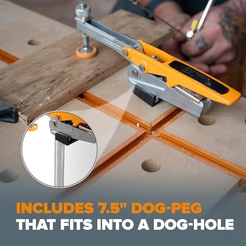 Bench Dog Clamp 3/4 Inch - Auto Adjust Horizontal Dog Hole Clamp for Woodworking | 7.5 Inch Aluminum Holdfast with 360° Rotation | Workbench Clamps & Accessories - BORA Centipede Workbench Compatible