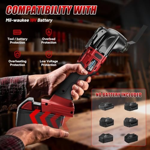 Cordless Oscillating Tool Compatible with Milwaukee 18V Battery, 23-Piece Brushless Multi-Tool Kit with Auxiliary Handle, 6 Variable Speed Power Tools for Cutting & Sanding (Tool Only)