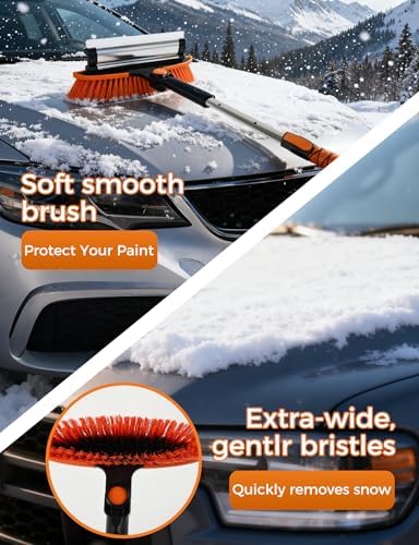 41" Extendable Ice Scrapers for Car Windshield 2-in-1 Snow Brush for Car Snow Scraper for Car Snow Scraper and Drush with Ergonomic Foam Grip for Cars, Trucks, SUVs with 360� Pivoting Brush Head