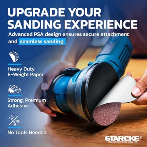 8 inch Sanding Disc Self Stick Orbital Sander Pads 10 Pack No Hole - Premium 80 Grit Sandpaper Discs Aluminum Oxide, Durable PSA Sand Paper, Round Sanding Discs Adhesive Back for Wood & Metal