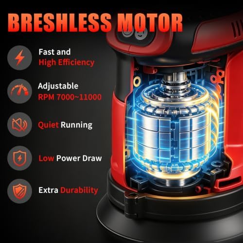 Brushless Cordless Random Orbital Sander for Milwaukee M18(NO Battery),5″Palm Sanding Machine Tool with 3-Speed,Dust Collector&10PCS Sandpapers for Woodworking,Auto Repair,Drywall,Polishing