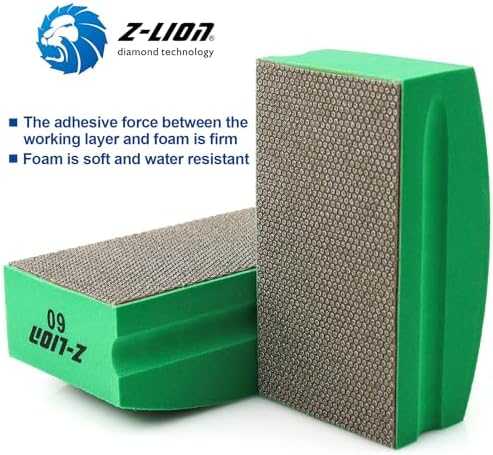 Z-lion Electroplated Diamond Polishing Hand Pads Arc Shape Back Grits 60 for Glass Stone Concrete Granite Marble-Set of 4 Pcs