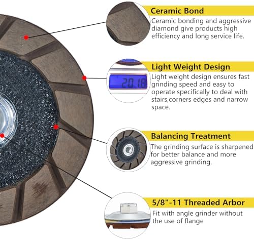 5" Ceramic Bond Diamond Cup Wheel for Concrete, 5/8-11, 200 Grit