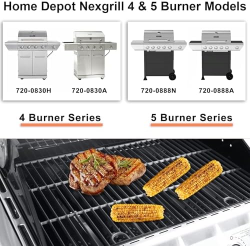 Hiorucet Grill Parts for Nexgrill 5 Burner 720-0888N, 720-0888, Nexgrill 4 Burner 720-0830H Gas Grill, Cast Iron Grill Grates, Heat Plates, Burners, Ignitor for Nexgrill Replacement Parts 5 Burner.