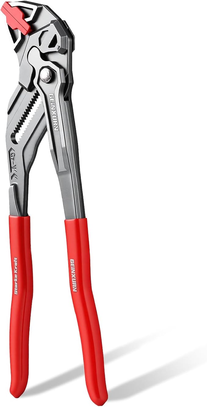 GEINXURN 12-Inch Pliers Wrench, 1PC Smooth V-Jaw Pliers with 24-Position Push-Lock, Fast Adjustable Slip Joint Pliers Set for Plumbing, Home Repair, and Pipe Fittings
