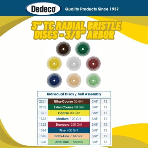 Dedeco Sunburst Radial Bristle Discs 12-Pack - 3" Curved - 3/8" Arbor - Yellow 80 Grit (Coarse) - Aluminum Oxide for Polishing & Finishing
