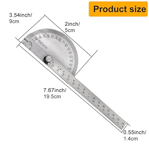EMVANV Stainless Steel Protractor 0-180 Degrees, Woodworking Ruler Angle Finder, Metal Adjustable General Angle Measuring Tool(Size:0-180 Degrees), as picture show