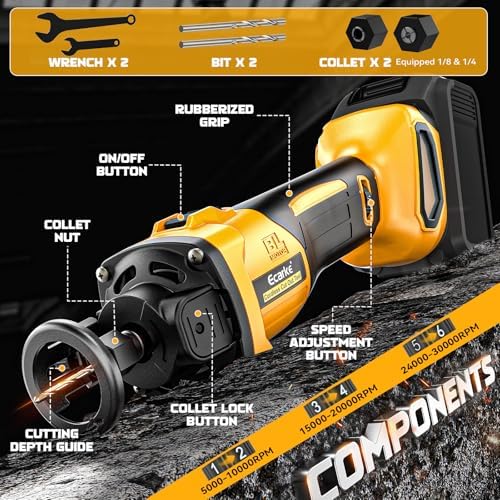 Ecarke Cordless Drywall Cut-Out Tool, Brushless Rotary Drywall Saw Compatible with DeWalt 20V Battery,6-Speed 30000 RPM Drywall Cutter for Sheetrock, Plywood & Wood (Tool Only)