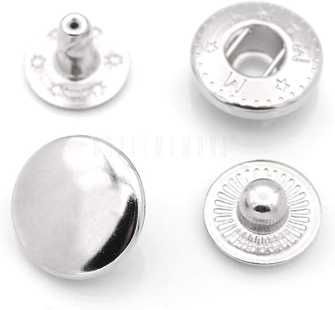 CRAFTMEMORE Snap Setter Fastener Kit Button Fixing Tool S-Spring Socket Popper Setting Tool with 10 Silver Snaps #665 VT2 (10mm (0.39"))