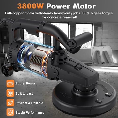 YUCHENGTECH 7 Inch Concrete Floor Grinder with Dust Extraction Shroud 3800W
