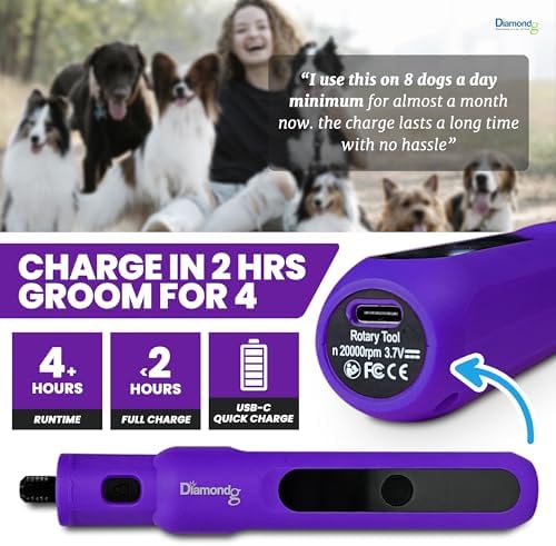 Diamondg Micro Dog Nail Grinder - Quiet Sound with LED Light, Purple