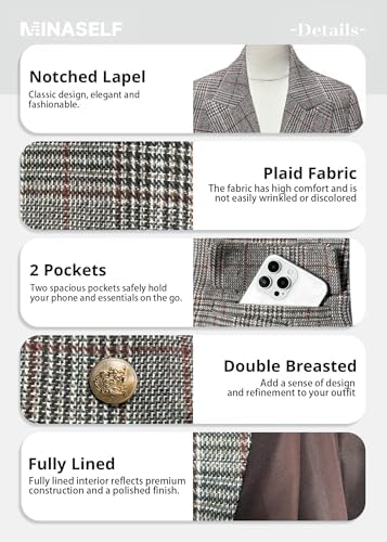 Mina Self 2026 Women's Fall Tweed Blazer Plaid Jacket Business Casual Coat