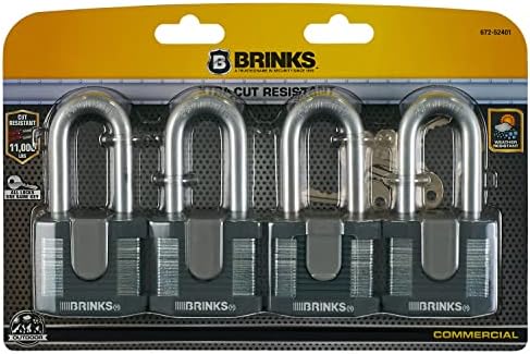 BRINKS - 50mm Commercial Laminated Steel Keyed Padlock with 2” Shackle, 4-Pack - Solid Steel Body with Boron Steel Shackle