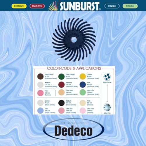 Dedeco Sunburst Radial Bristle Discs 5-Pack - 1" Curved 4-Ply Mounted Discs - Blue 400 Grit (Fine) - Aluminum Oxide for Polishing & Finishing