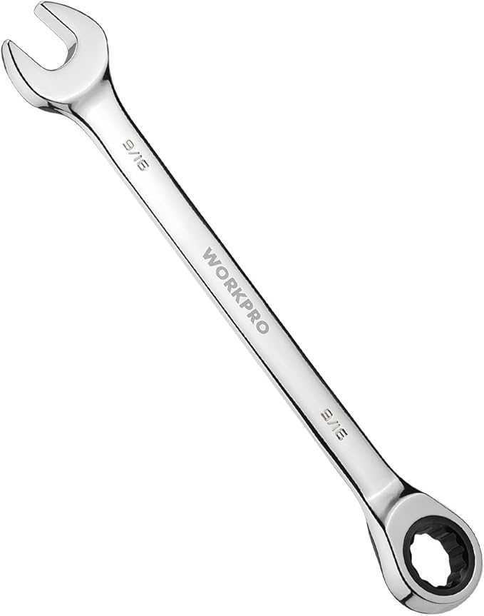 WORKPRO 9/16" Ratcheting Combination Wrench, Mirror Polish Chrome Plating | Premium CR-V Steel, 72-Teeth, 12 Point Design, SAE, For Home Projects, Motorcycle Repair, Garage Work, Plumbing, Machinery