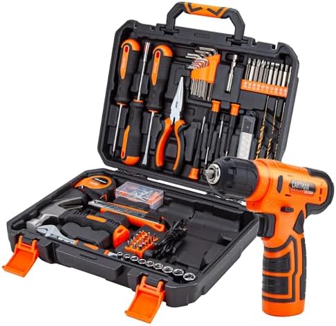 CARTMAN 150PCS 8V Cordless Drill Hand Tool Set, Orange Household Repair Kit