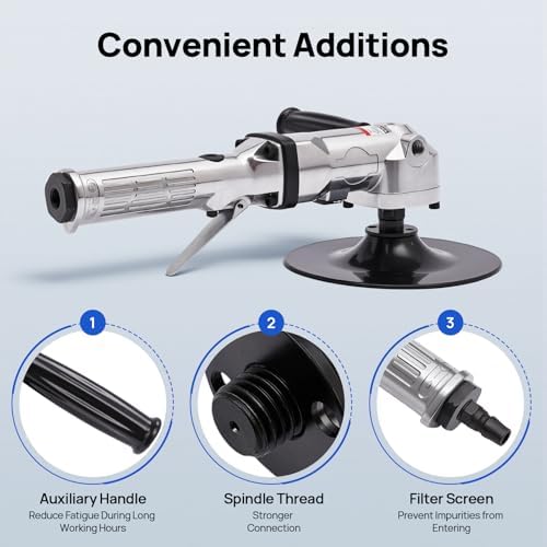 6.89in Pneumatic Angle Sander, Dual-Handle Air Polisher for Stone & Auto