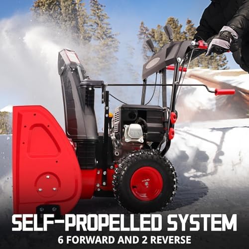 PowerSmart 24-Inch Gas Snow Blower with 212cc Engine, Electric Start, and 6 Forward/2 Reverse Speeds, Two-Stage, Self-Propelled Snow Blower with LED Lights